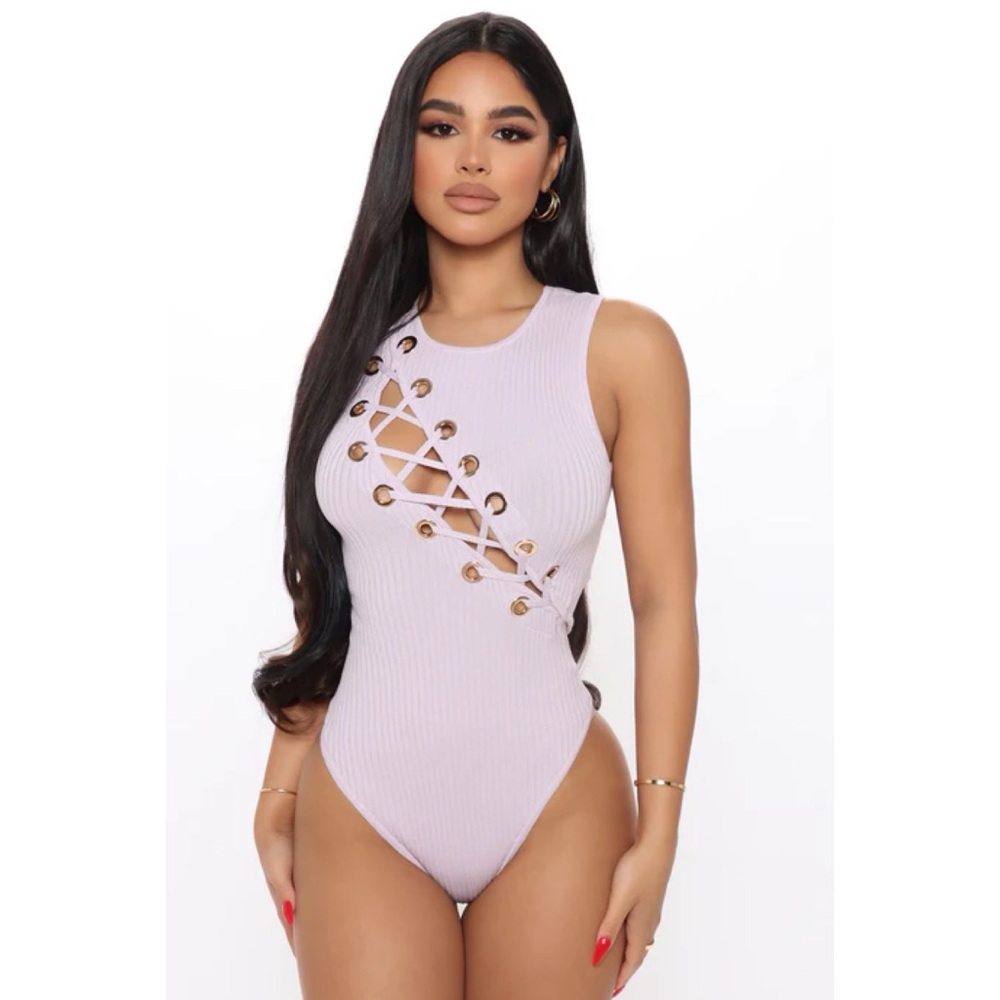 Lace Up Your Love Sweater Bodysuit - Lavender